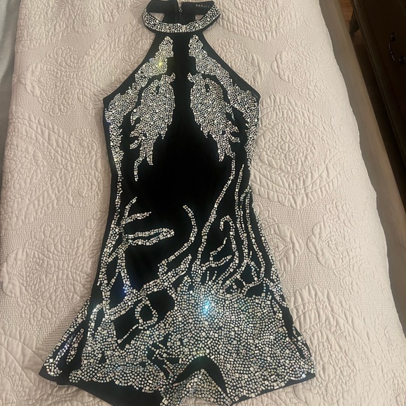 BLACK RHINESTONE SHEER MESH SLEEVELESS ROMPER Hot Miami Styles - Picture 3 of 9